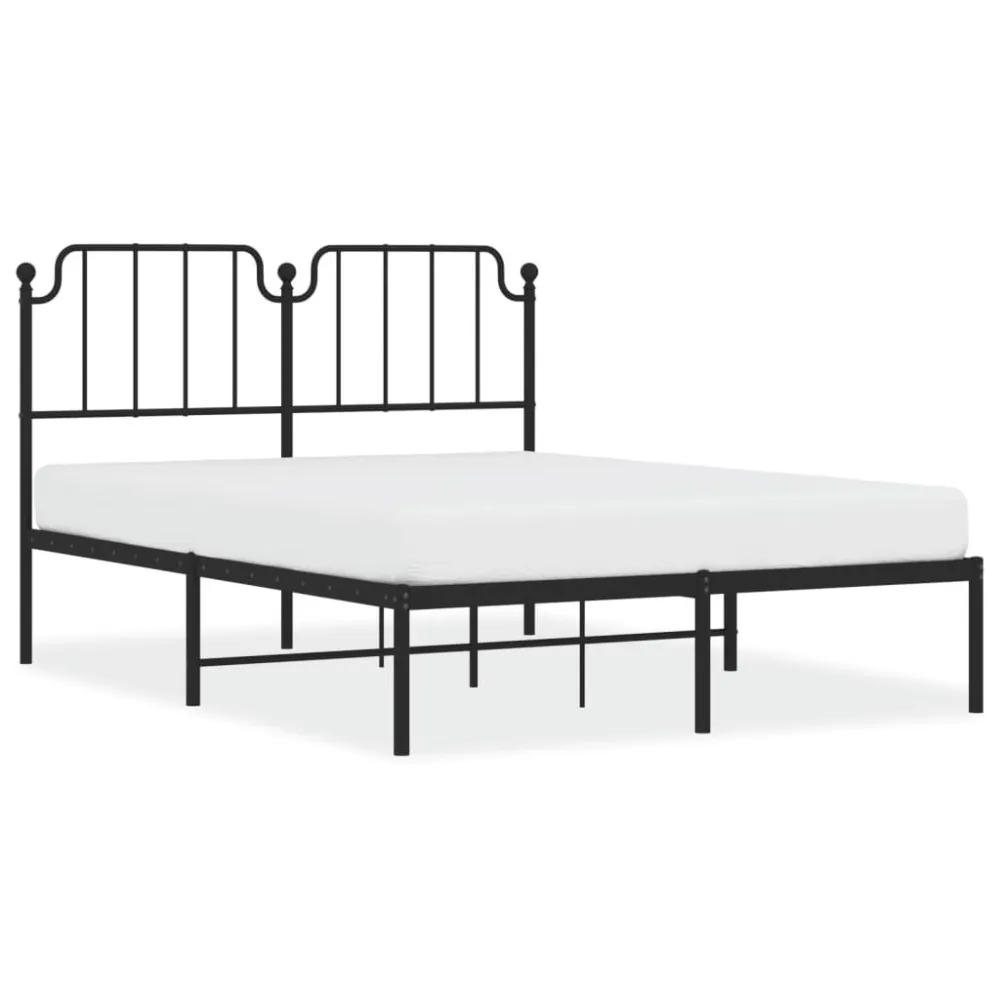Bedframe met hoofdbord metaal zwart 140x200 cm