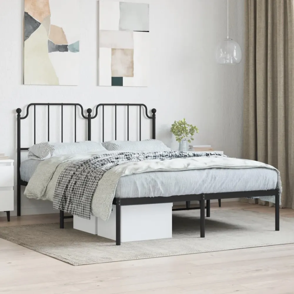 Bedframe met hoofdbord metaal zwart 140x200 cm