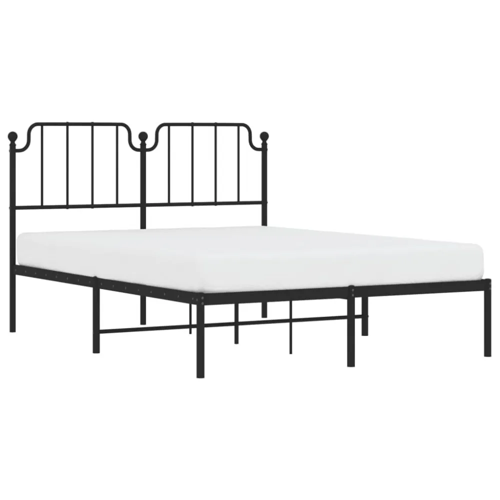 Bedframe met hoofdbord metaal zwart 140x200 cm