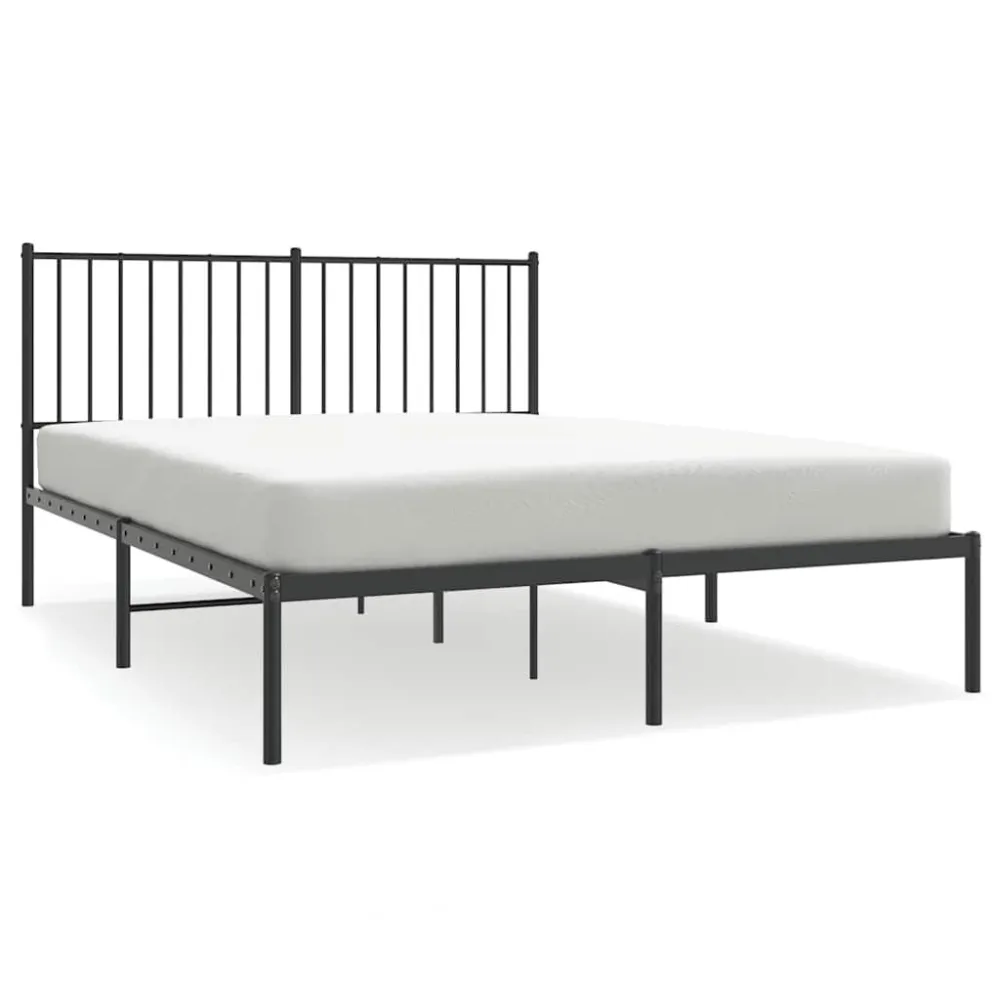 Bedframe met hoofdbord metaal zwart 140x200 cm
