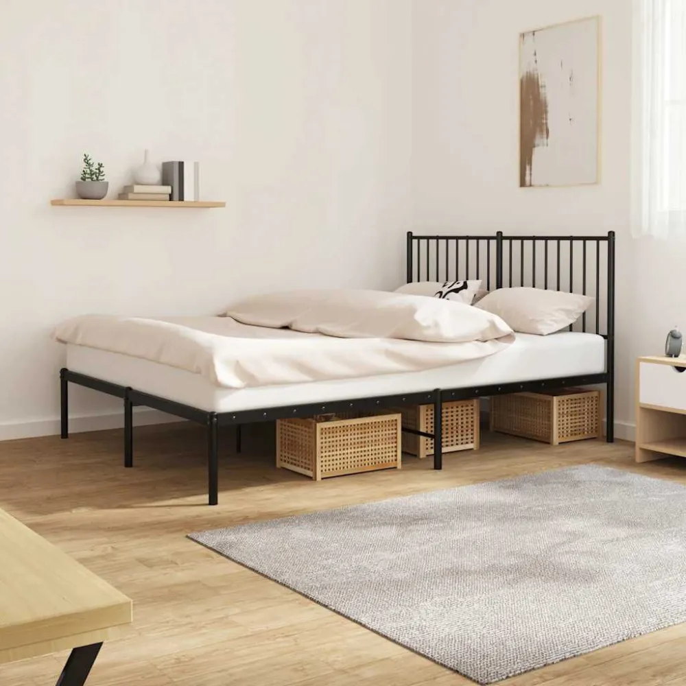 Bedframe met hoofdbord metaal zwart 140x200 cm