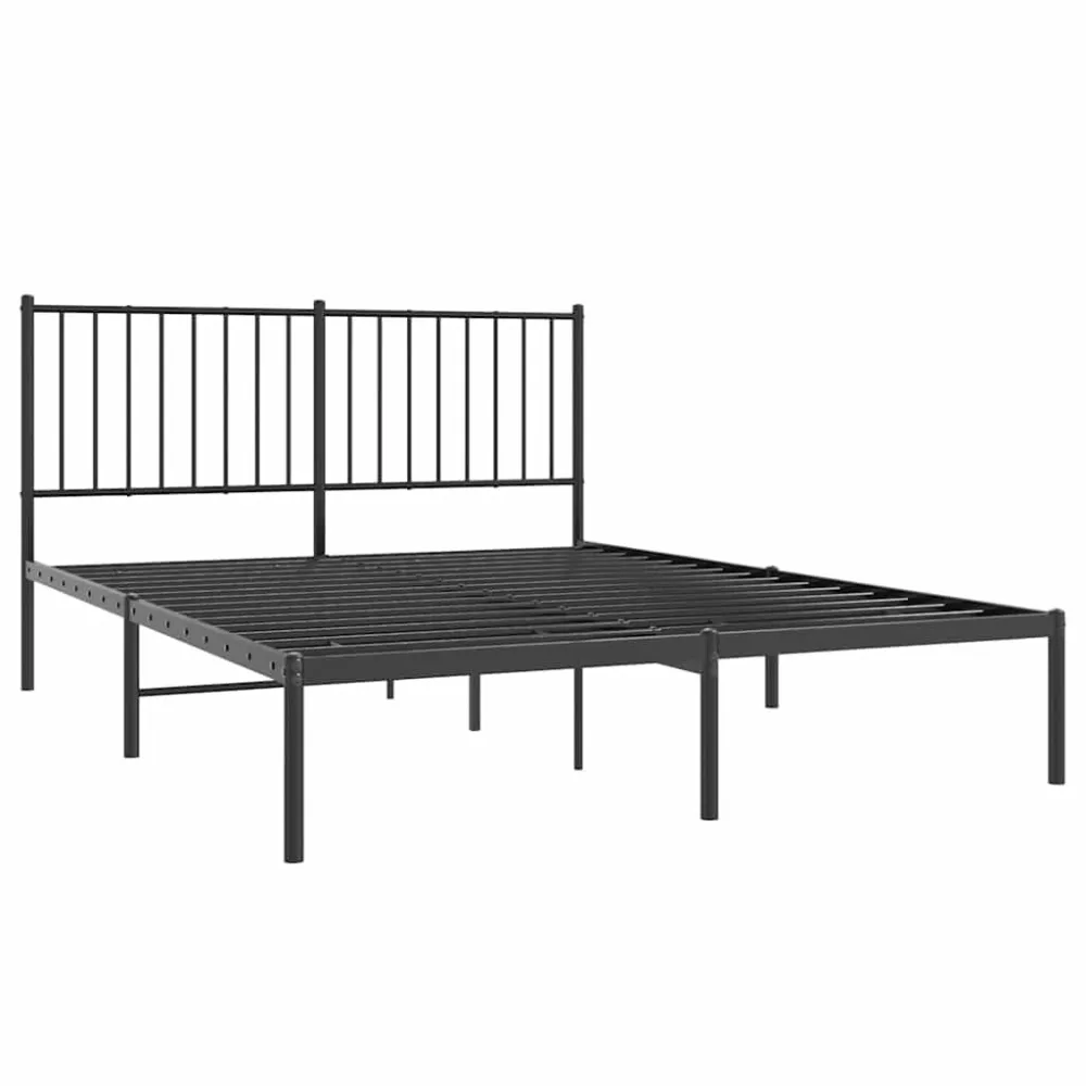 Bedframe met hoofdbord metaal zwart 140x200 cm