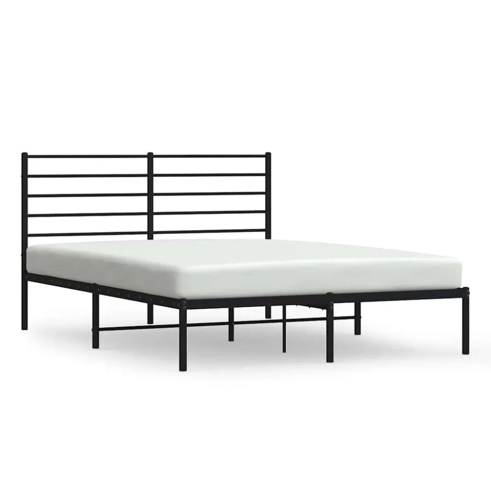Bedframe met hoofdbord metaal zwart 140x200 cm