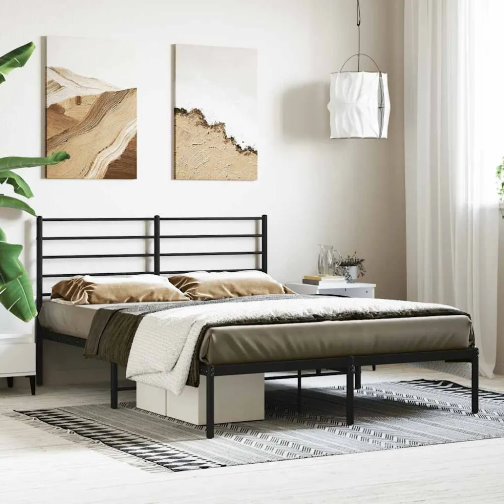 Bedframe met hoofdbord metaal zwart 140x200 cm