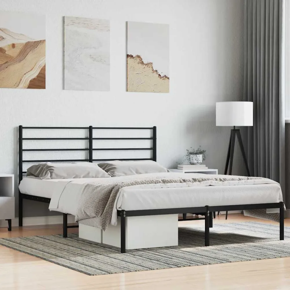 Bedframe met hoofdbord metaal zwart 140x200 cm