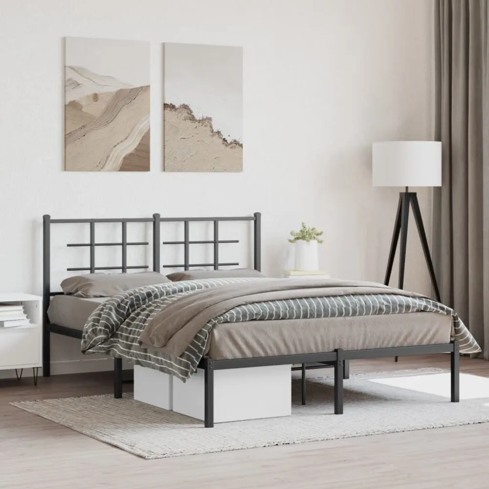 Bedframe met hoofdbord metaal zwart 140x200 cm