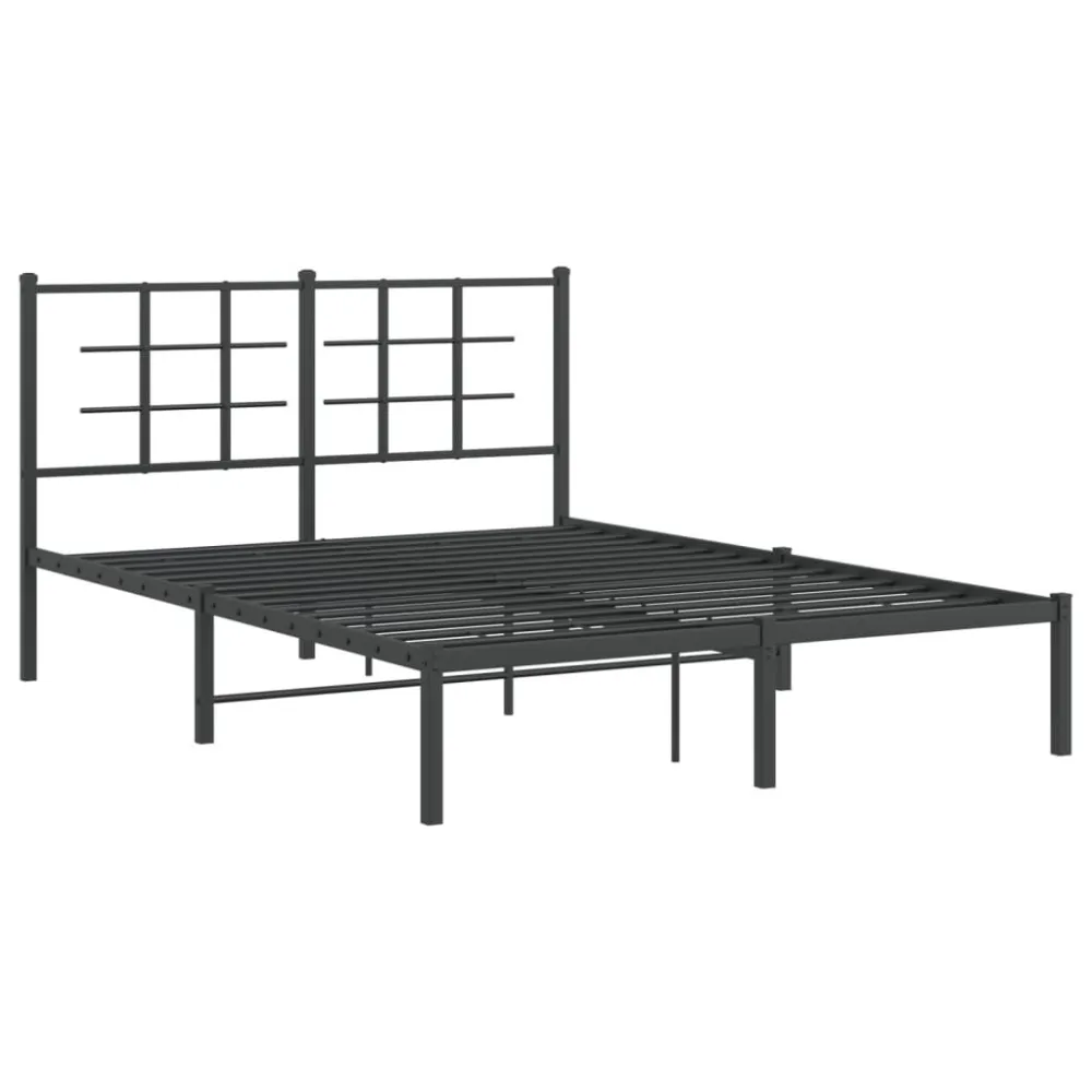 Bedframe met hoofdbord metaal zwart 140x200 cm