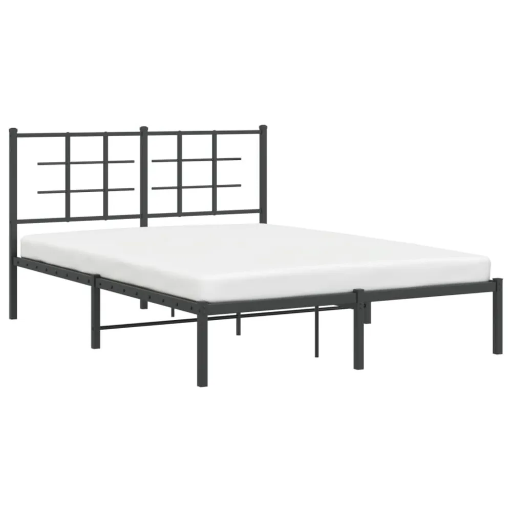 Bedframe met hoofdbord metaal zwart 140x200 cm