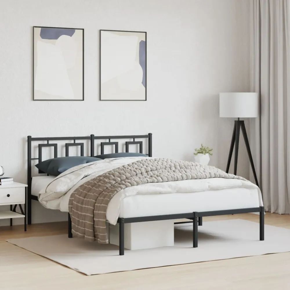 Bedframe met hoofdbord metaal zwart 140x200 cm