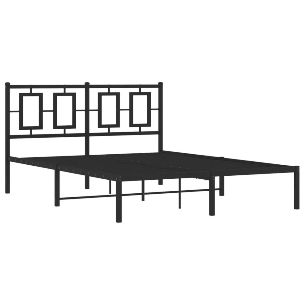 Bedframe met hoofdbord metaal zwart 140x200 cm