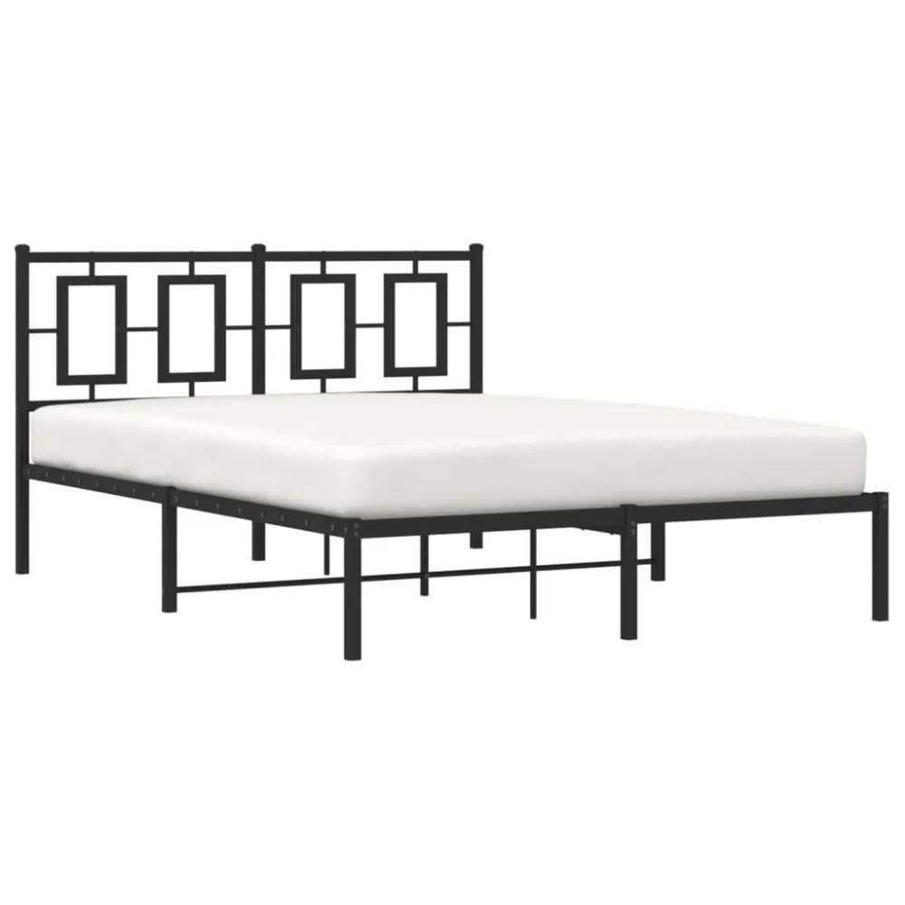 Bedframe met hoofdbord metaal zwart 140x200 cm