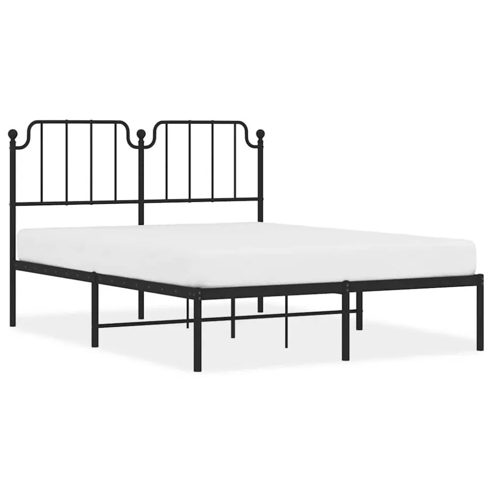 Bedframe met hoofdbord metaal zwart 150x200 cm