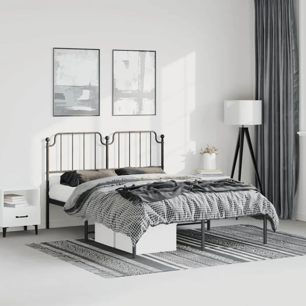 Bedframe met hoofdbord metaal zwart 150x200 cm