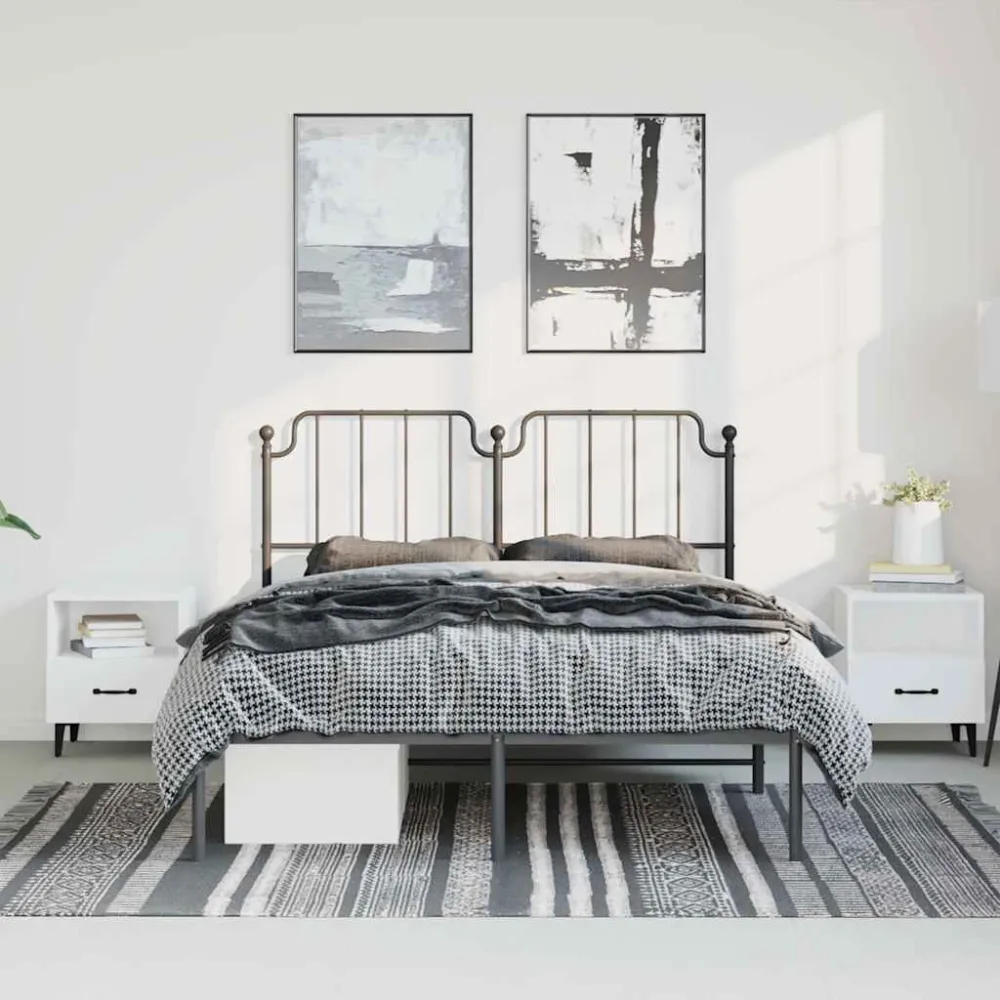 Bedframe met hoofdbord metaal zwart 150x200 cm