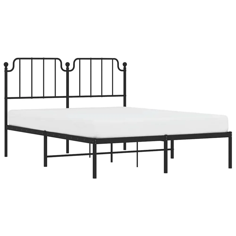 Bedframe met hoofdbord metaal zwart 150x200 cm