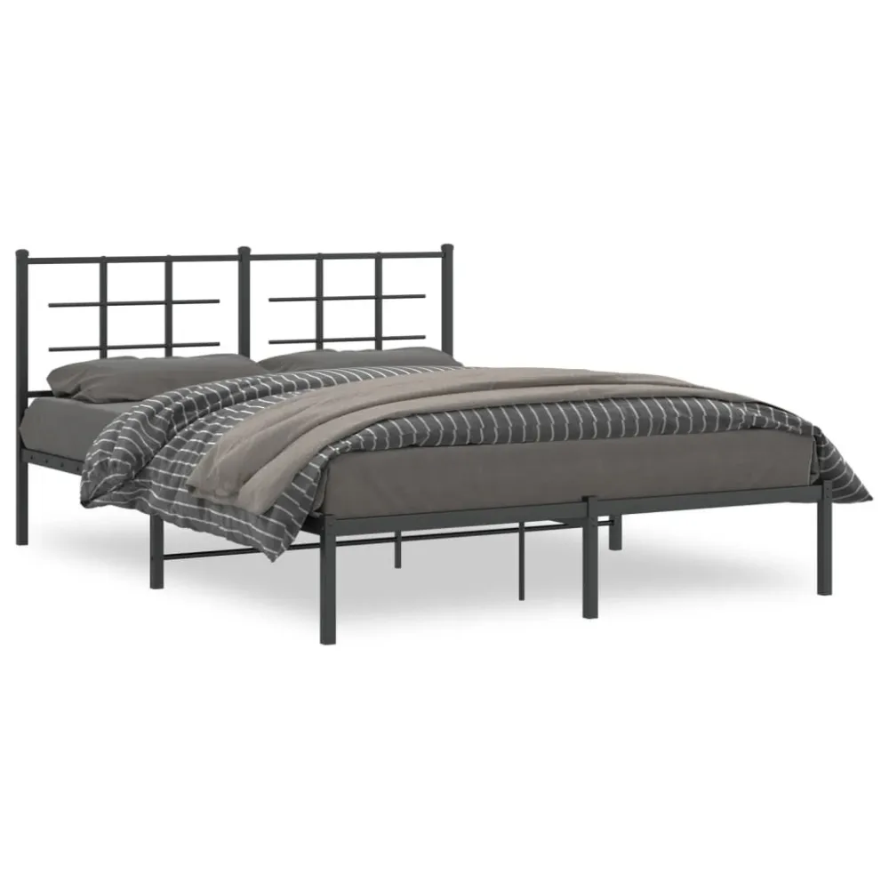 Bedframe met hoofdbord metaal zwart 150x200 cm
