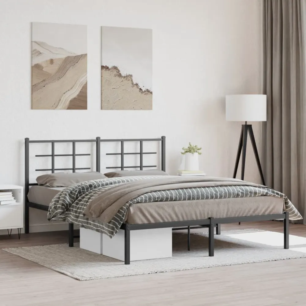 Bedframe met hoofdbord metaal zwart 150x200 cm
