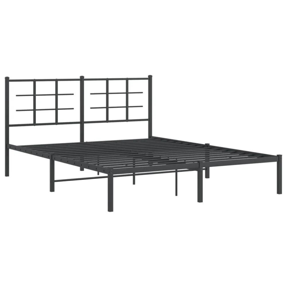 Bedframe met hoofdbord metaal zwart 150x200 cm