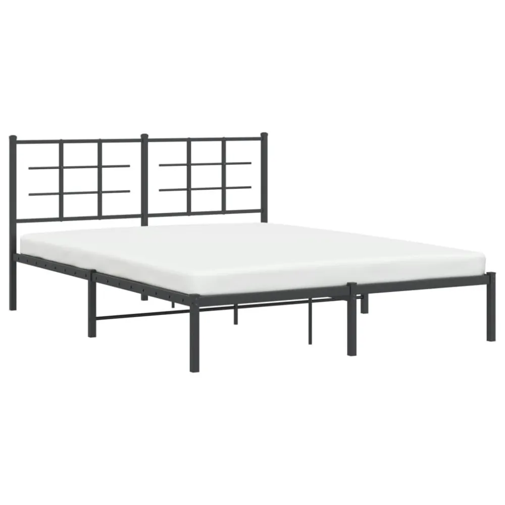 Bedframe met hoofdbord metaal zwart 150x200 cm