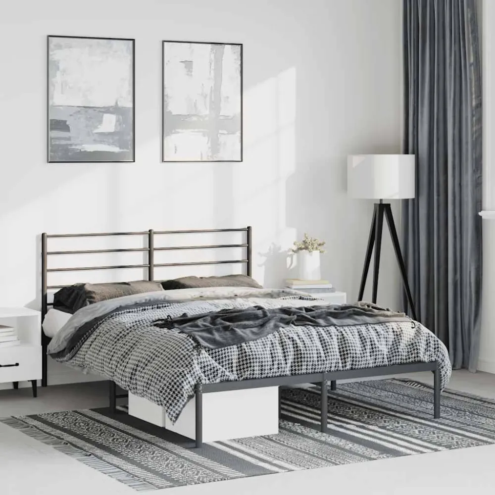 Bedframe met hoofdbord metaal zwart 150x200 cm