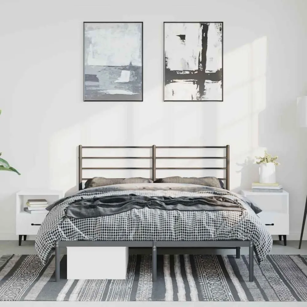 Bedframe met hoofdbord metaal zwart 150x200 cm
