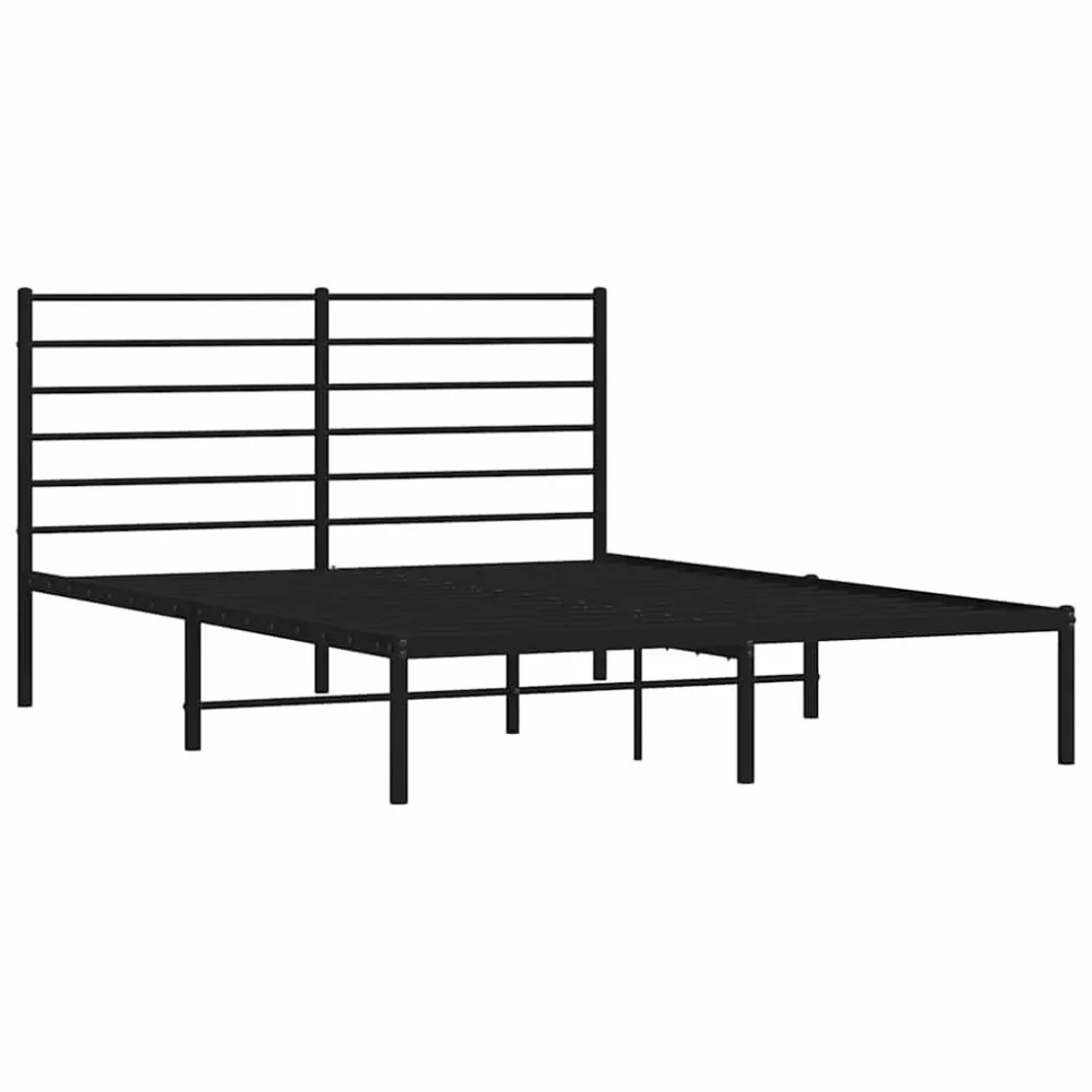 Bedframe met hoofdbord metaal zwart 150x200 cm