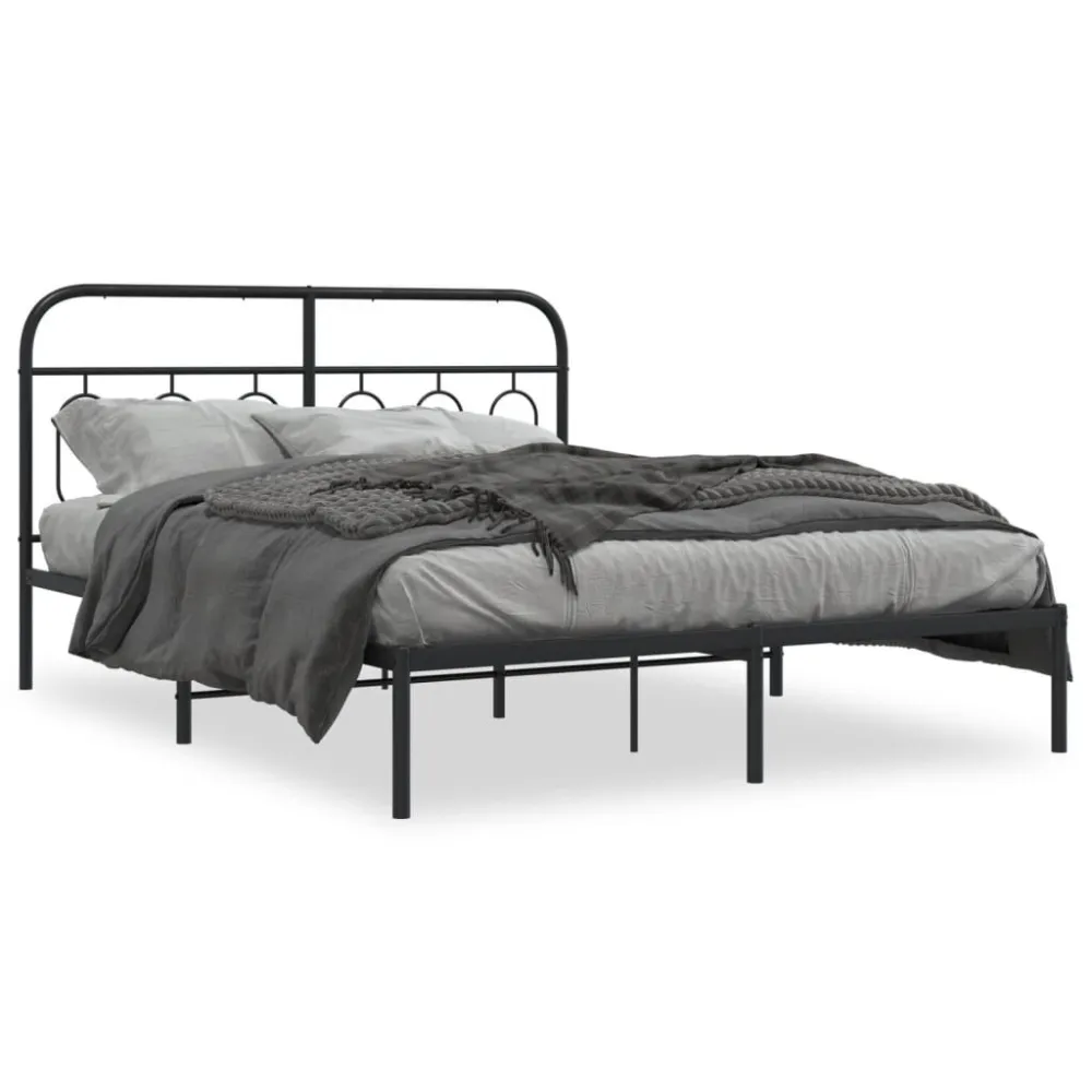 Bedframe met hoofdbord metaal zwart 150x200 cm