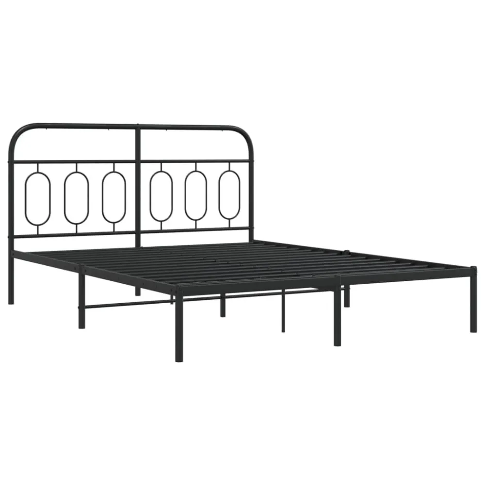 Bedframe met hoofdbord metaal zwart 150x200 cm