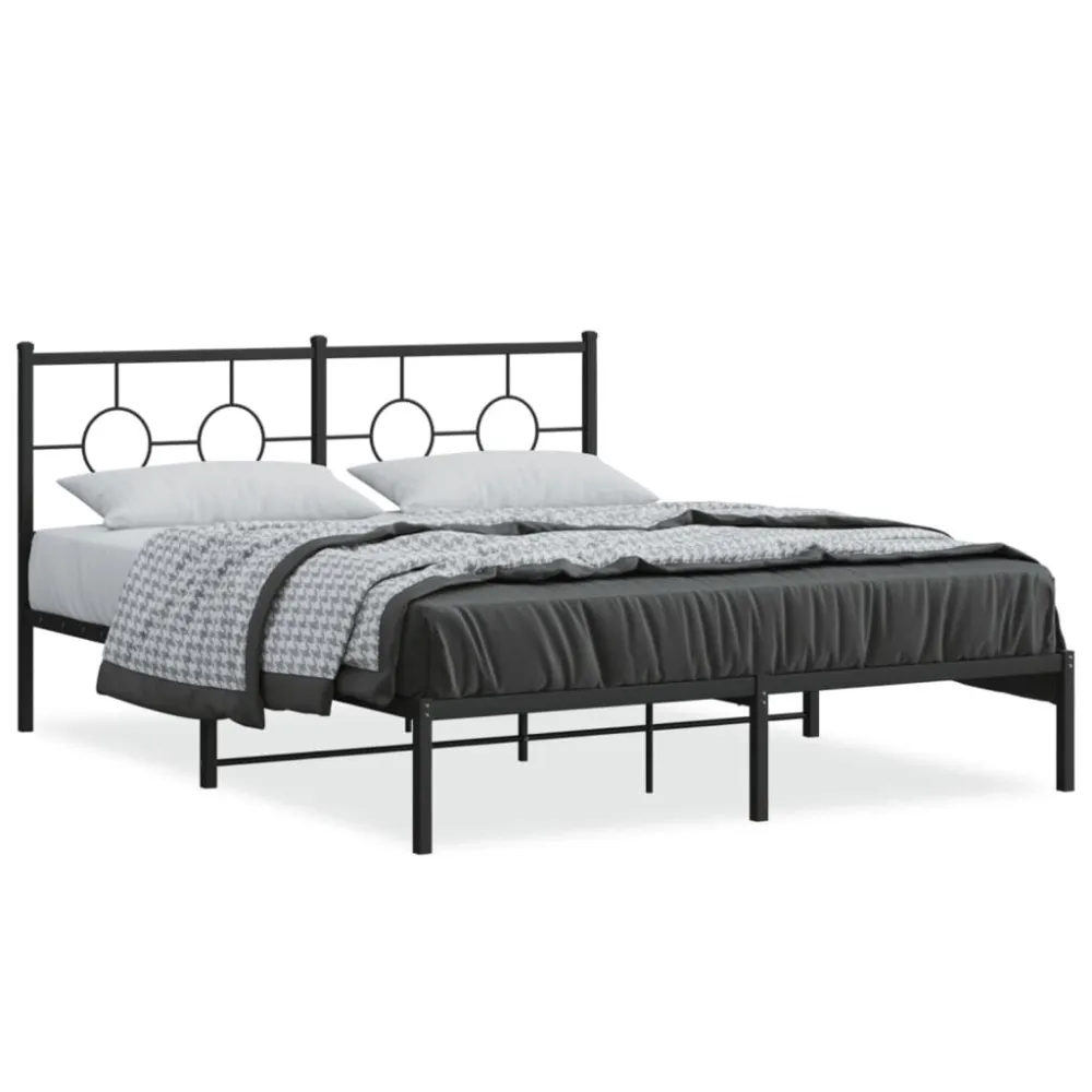 Bedframe met hoofdbord metaal zwart 150x200 cm