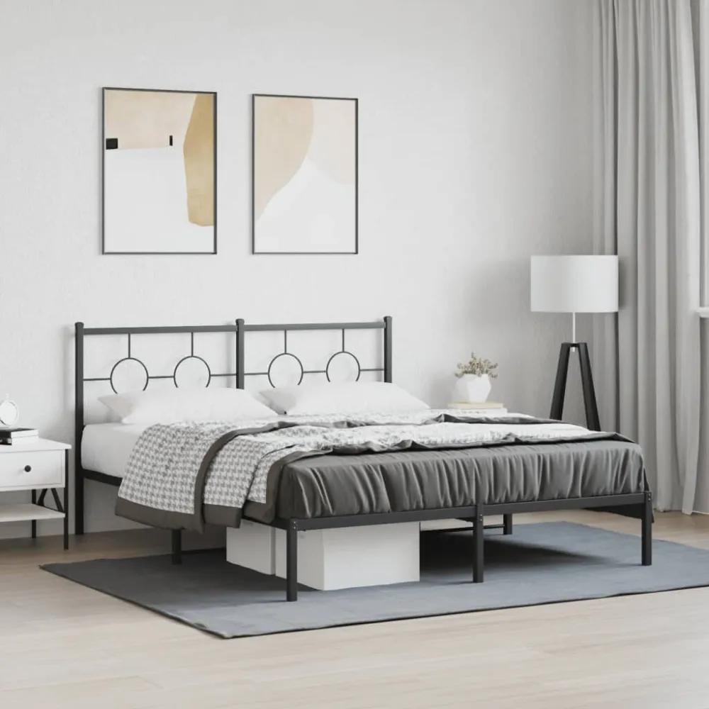 Bedframe met hoofdbord metaal zwart 150x200 cm