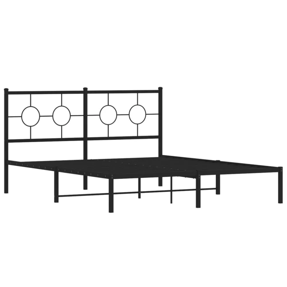 Bedframe met hoofdbord metaal zwart 150x200 cm