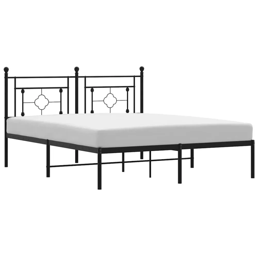 Bedframe met hoofdbord metaal zwart 150x200 cm