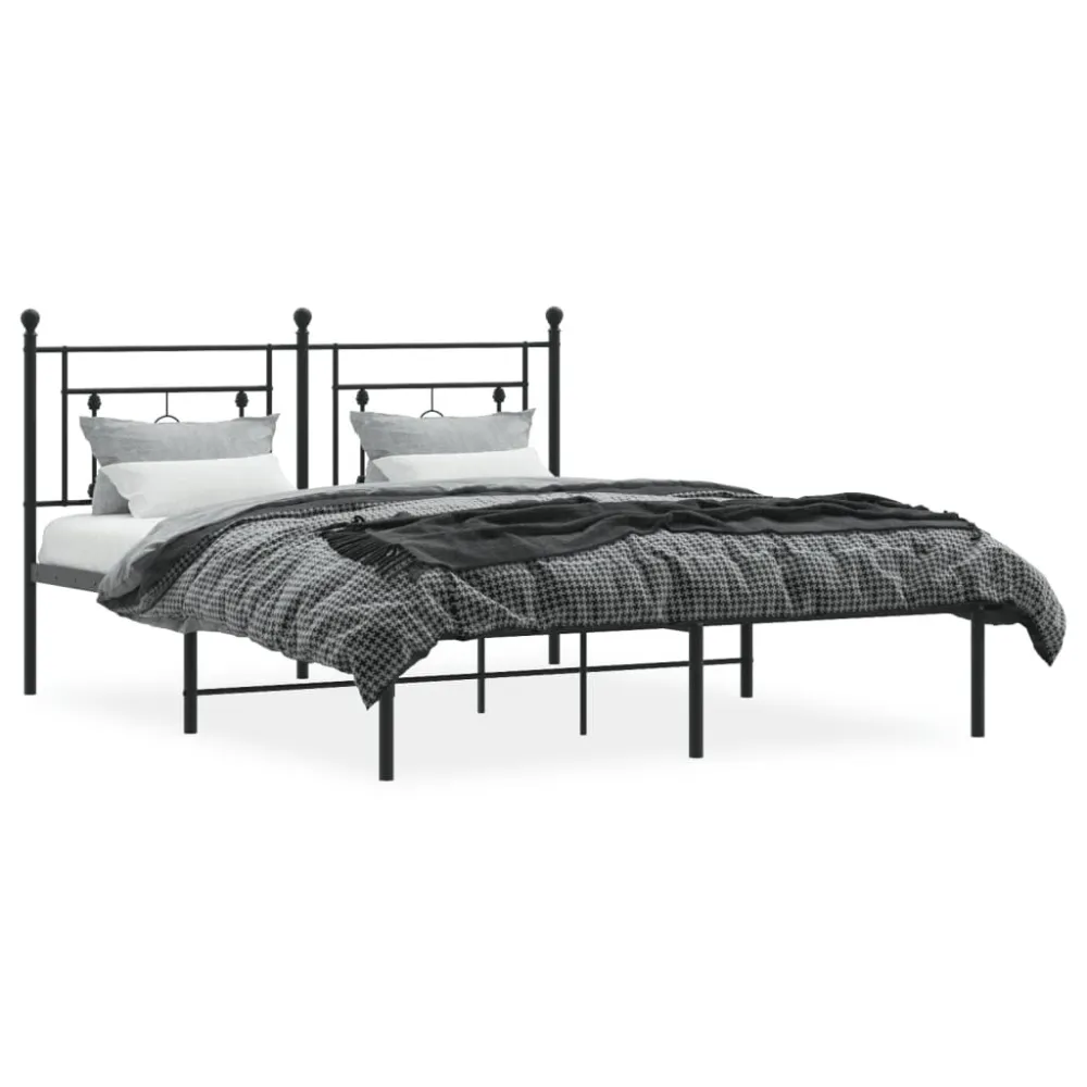 Bedframe met hoofdbord metaal zwart 150x200 cm