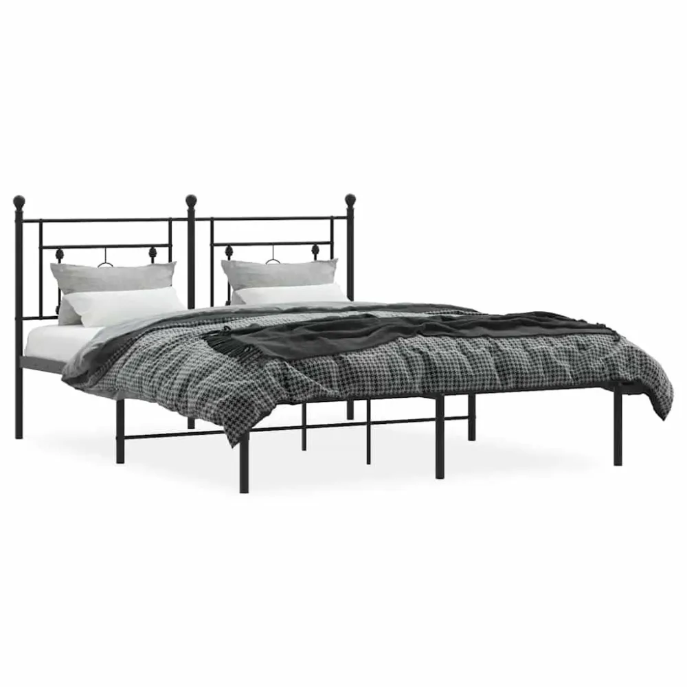 Bedframe met hoofdbord metaal zwart 150x200 cm