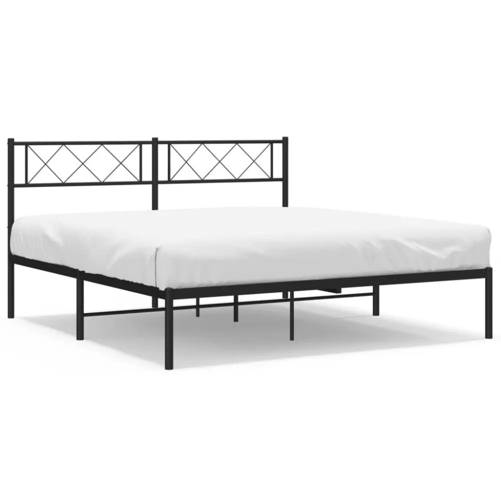 Bedframe met hoofdbord metaal zwart 160x200 cm
