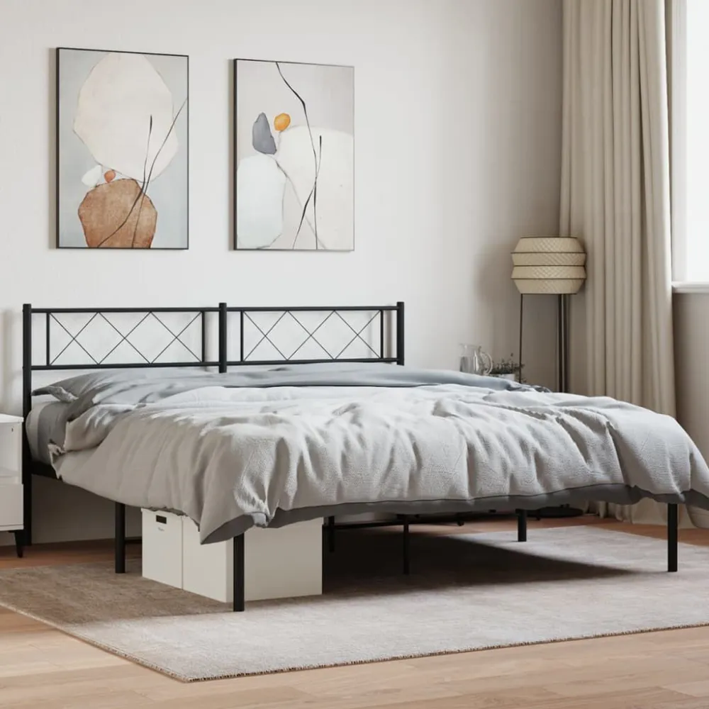 Bedframe met hoofdbord metaal zwart 160x200 cm