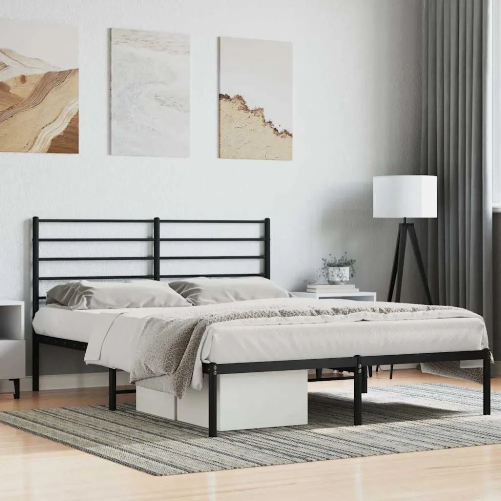 Bedframe met hoofdbord metaal zwart 160x200 cm