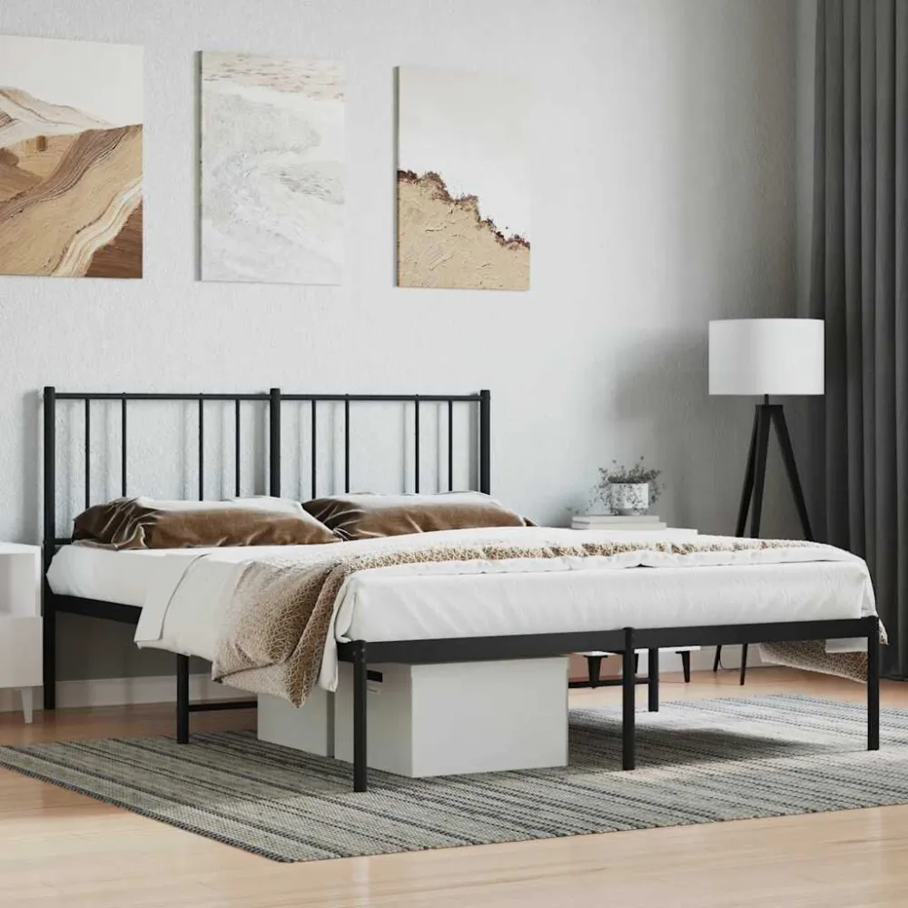Bedframe met hoofdbord metaal zwart 160x200 cm