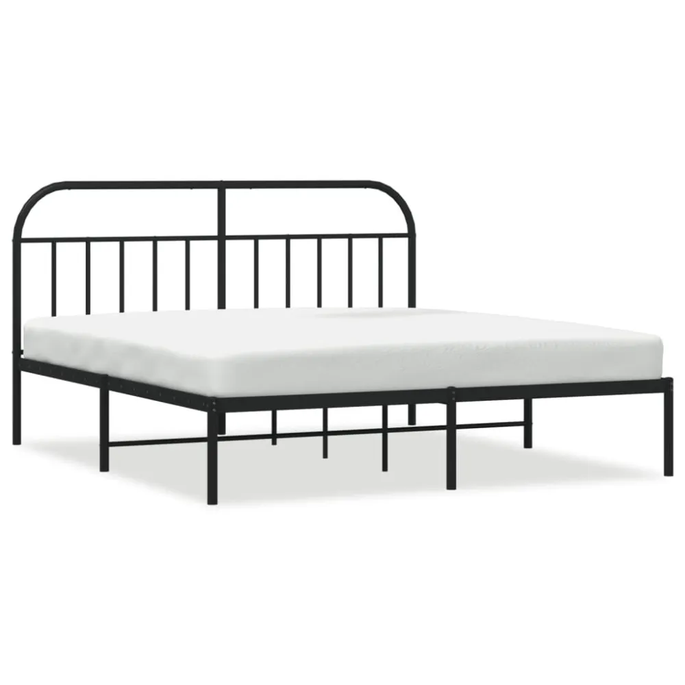 Bedframe met hoofdbord metaal zwart 160x200 cm