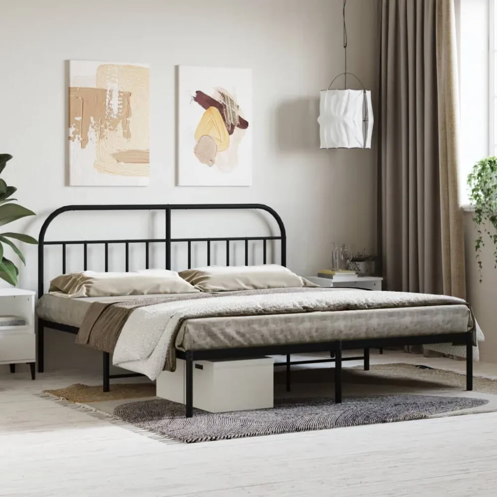 Bedframe met hoofdbord metaal zwart 160x200 cm