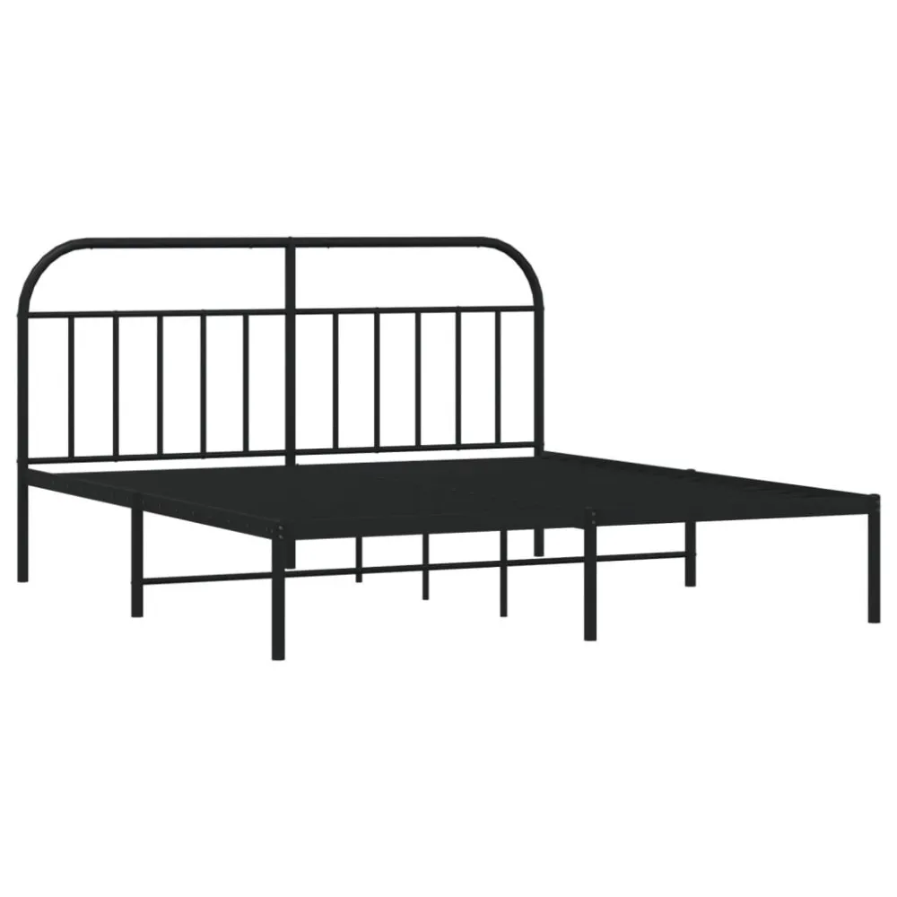 Bedframe met hoofdbord metaal zwart 160x200 cm