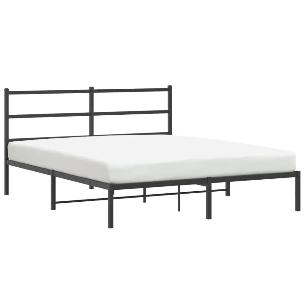 Bedframe met hoofdbord metaal zwart 160x200 cm