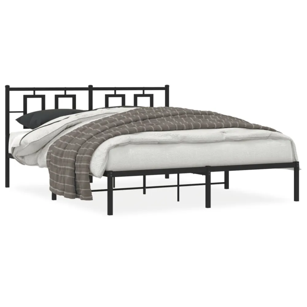 Bedframe met hoofdbord metaal zwart 160x200 cm