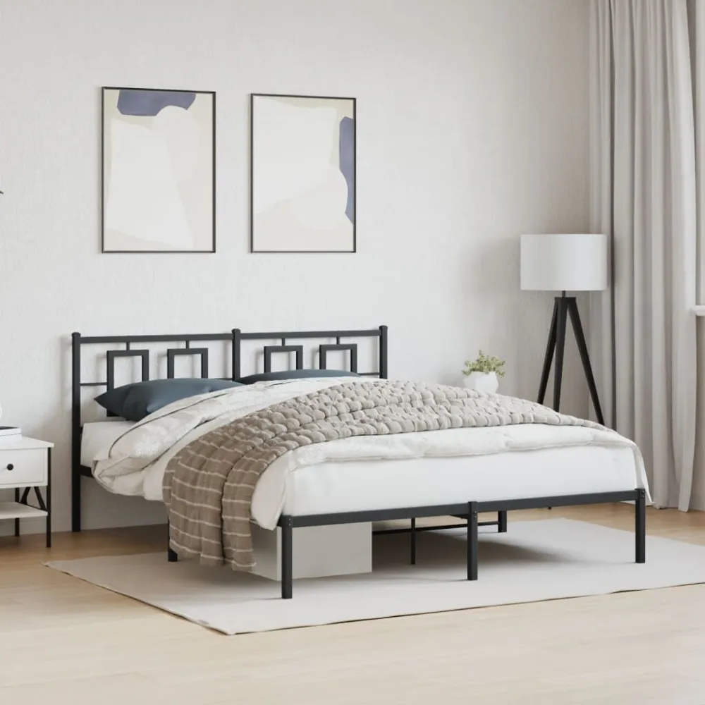 Bedframe met hoofdbord metaal zwart 160x200 cm