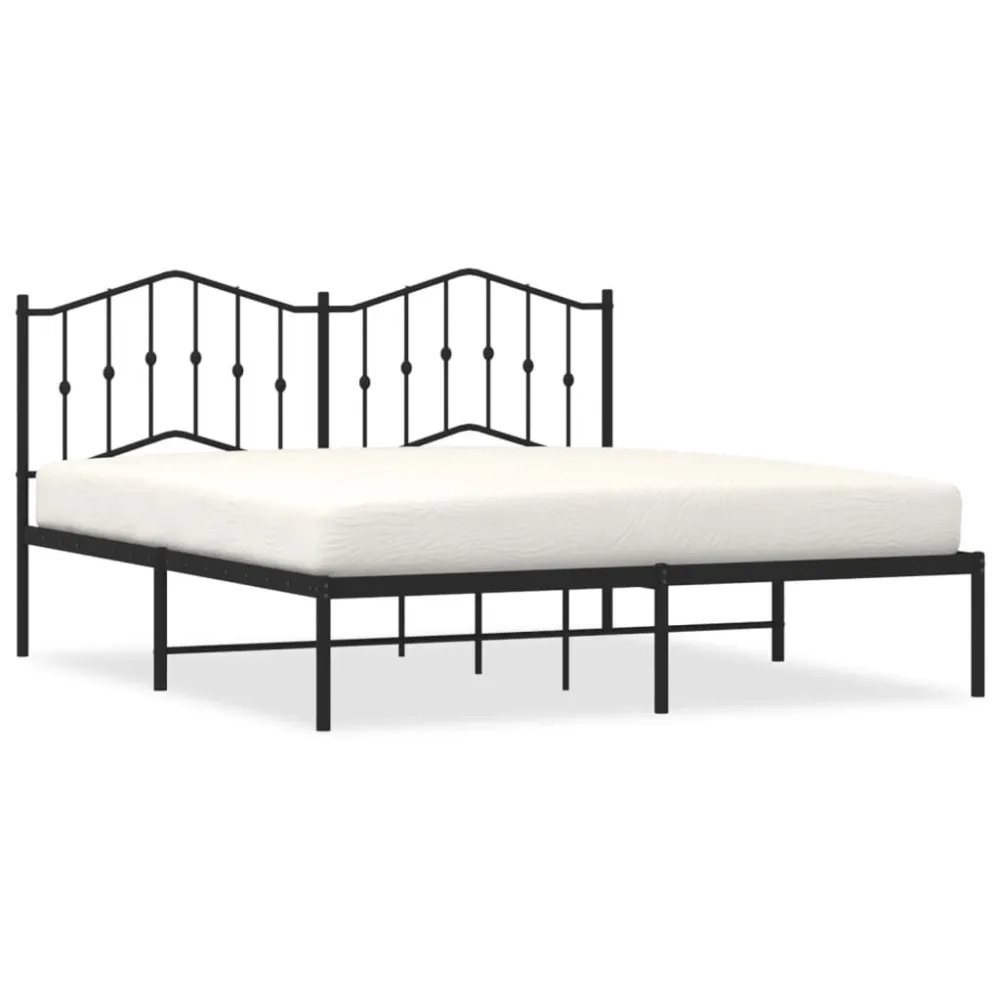 Bedframe met hoofdbord metaal zwart 160x200 cm