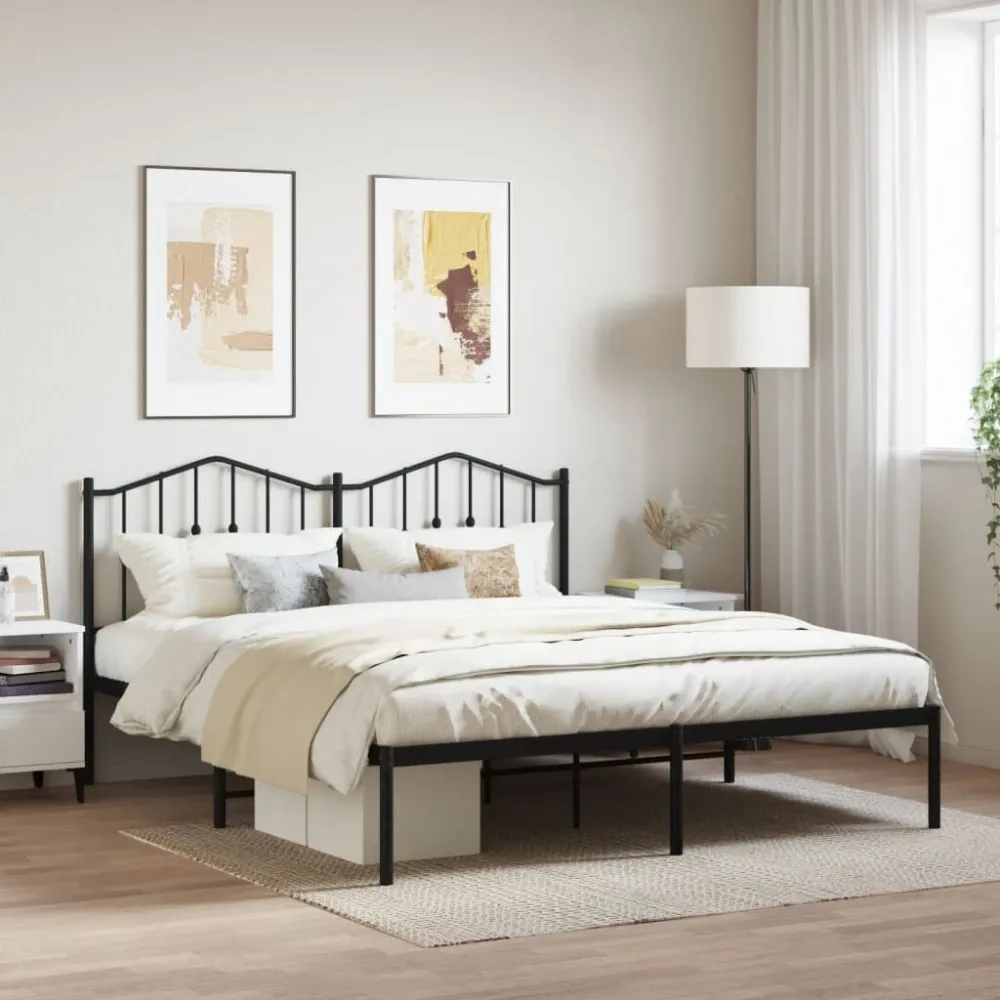 Bedframe met hoofdbord metaal zwart 160x200 cm