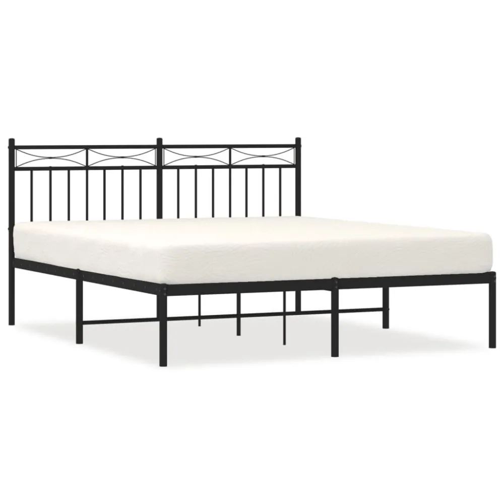 Bedframe met hoofdbord metaal zwart 160x200 cm