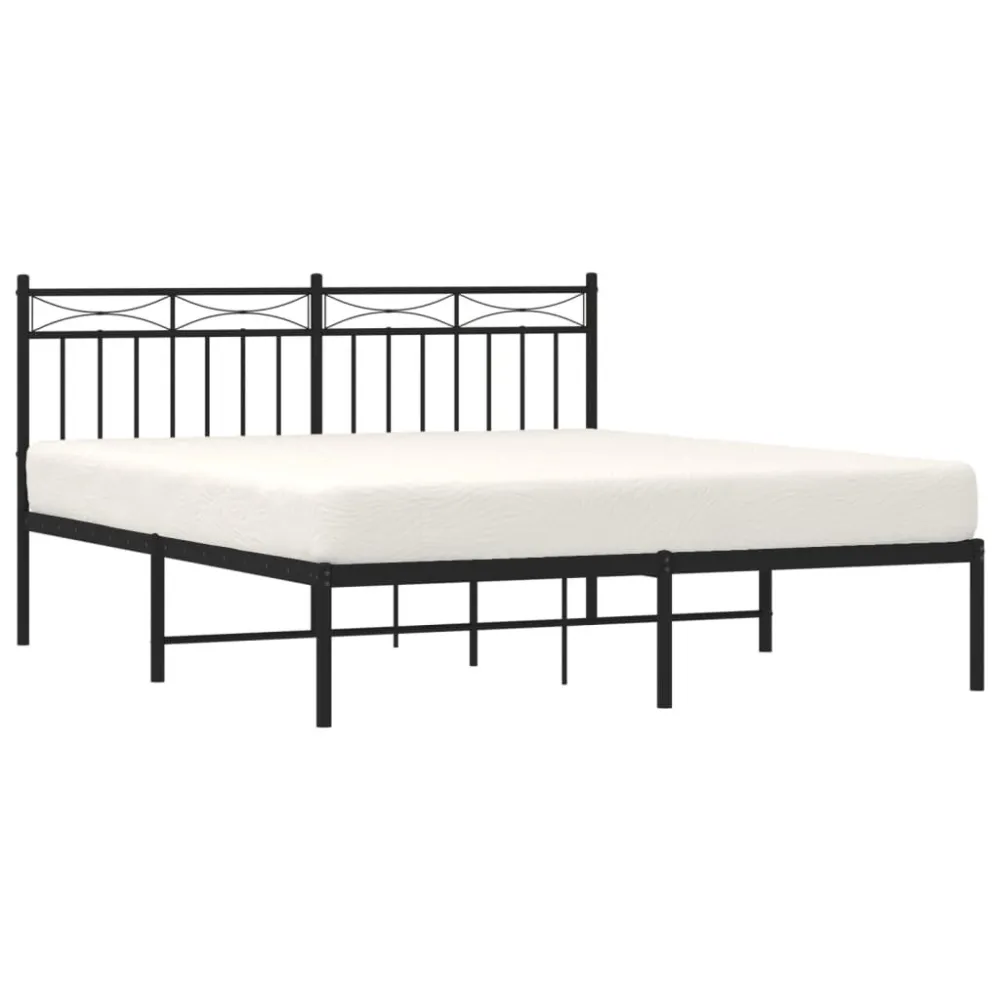 Bedframe met hoofdbord metaal zwart 160x200 cm