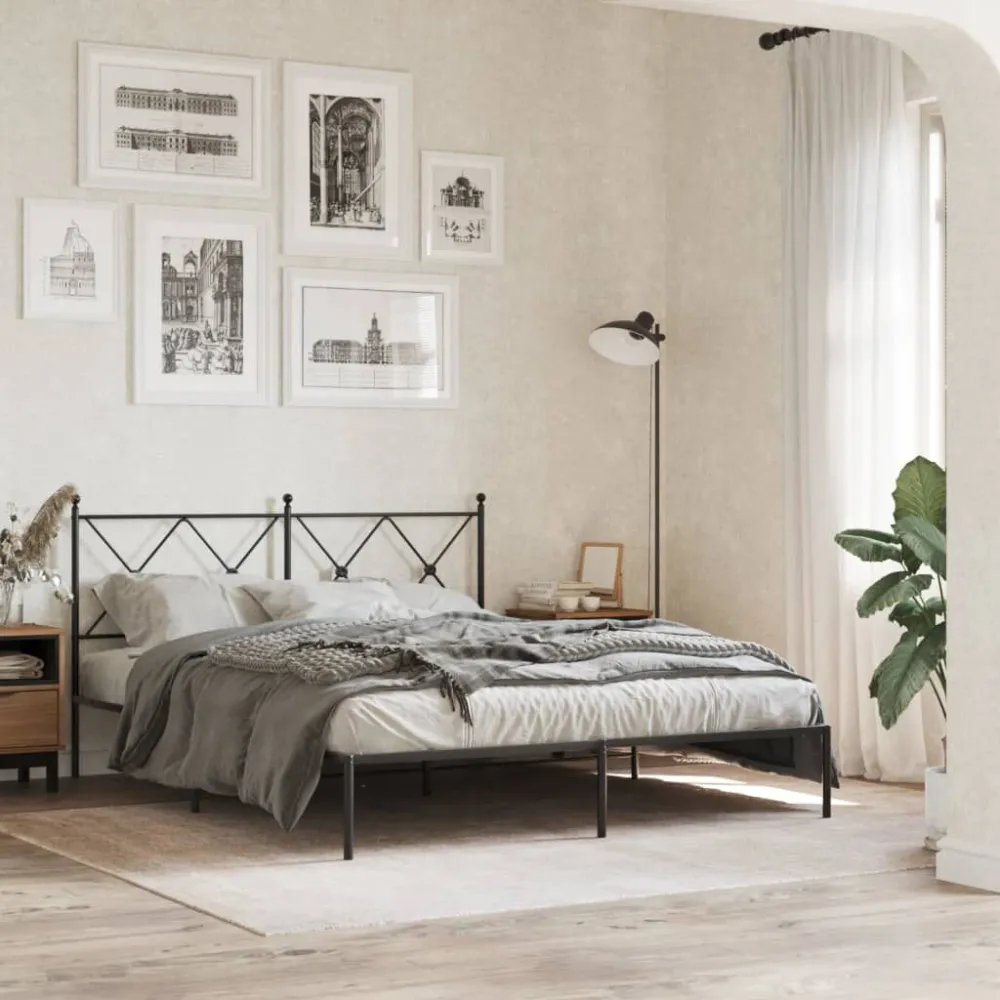 Bedframe met hoofdbord metaal zwart 160x200 cm