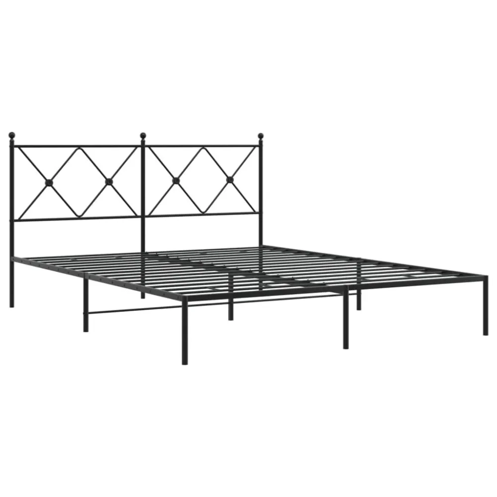 Bedframe met hoofdbord metaal zwart 160x200 cm